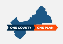 Graphic of Fresno County with slogan 'One County, One Plan' promoting Measure C and the Transportation For All campaign for equitable transportation planning in Fresno County.