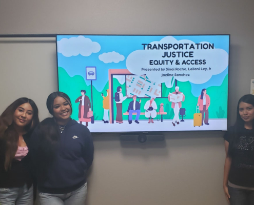 Youth interns showcasing Transportation Justice: Equity and Access capstone presentation promoting fair transit investment