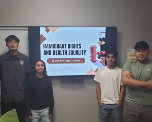 Youth interns presenting Immigrant Rights and Health Equality capstone project focused on farmworker rights